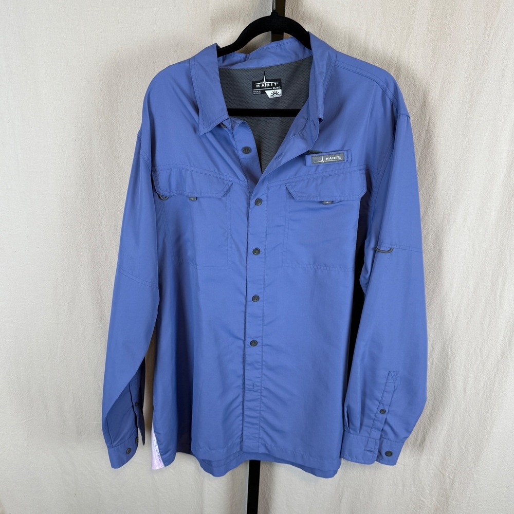 Habit Outdoors Mens XL Blue Fishing Shirt Long Sleeve UPF 40+‎ Bleached Denim